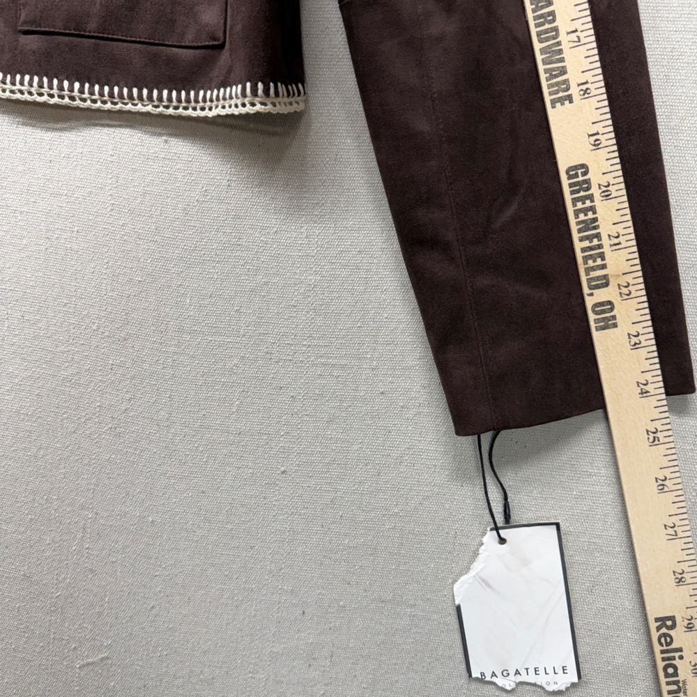 Bagatelle Collection Brown Faux Suede Crochet Trim Jacket Cottagecore Coat 85110 - Picture 15 of 15